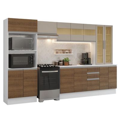 Armário De Cozinha Completa 100% Mdf 310 Cm Smart Madesa 04 Branco/rustic/crema