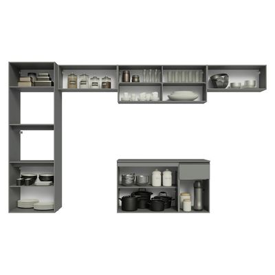 Armário De Cozinha Completa 340cm Suspensa Cinza Nice Madesa 02 Cinza