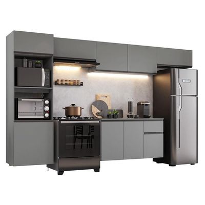 Armário De Cozinha Completa 340cm Suspensa Cinza Nice Madesa 02 Cinza
