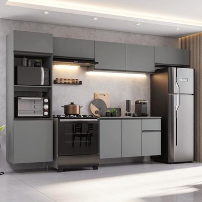 Armário De Cozinha Completa 340cm Suspensa Cinza Nice Madesa 02 Cinza