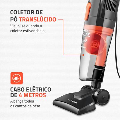 Aspirador de Pó Vertical Mondial Turbo Cycle 1100W AP-35 Preto e Laranja 220V