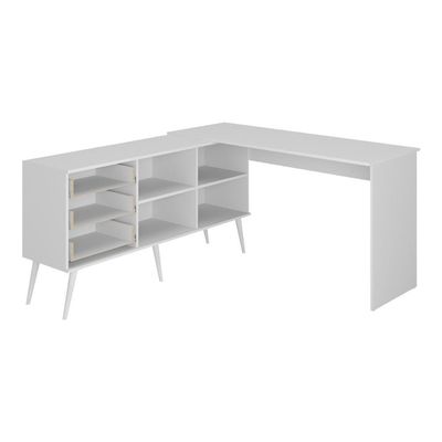 Mesa De Escritório Em L Com 3 Gavetas Porto Multimóveis Mp6044 Branco