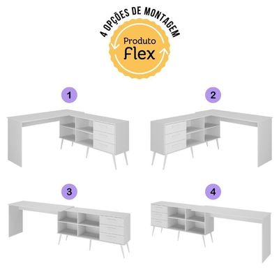 Mesa De Escritório Em L Com 3 Gavetas Porto Multimóveis Mp6044 Branco