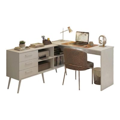 Mesa De Escritório Em L Com 3 Gavetas Porto Multimóveis Mp6044 Branco