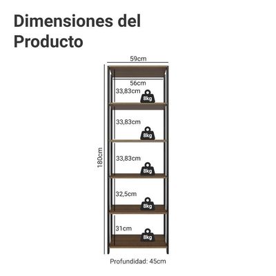 Estante Armário Multiuso Para Escritório 59cm 5 Prateleiras Rustic/preto Madesa Preto/rustic