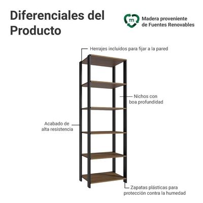 Estante Armário Multiuso Para Escritório 59cm 5 Prateleiras Rustic/preto Madesa Preto/rustic