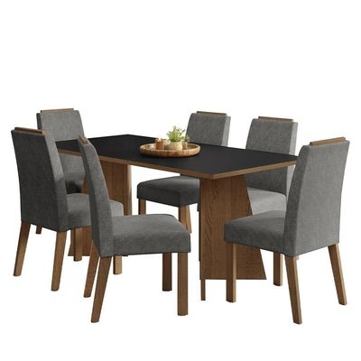 Conjunto Sala De Jantar Tampo De Madeira 6 Cadeiras Rustic/preto/silver Minsk Madesa