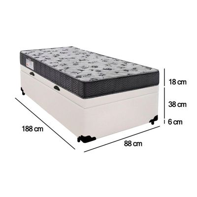 Cama Box Baú Solteiro Sintético + Colchão De Espuma D33 - - 88cm Branco