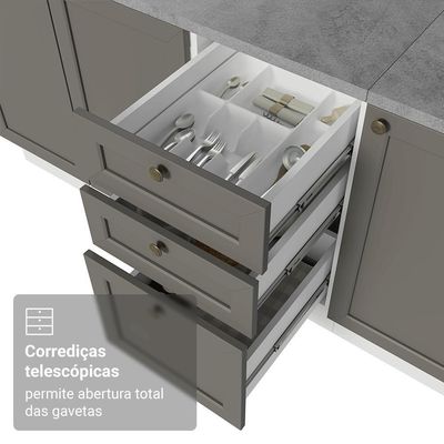 Balcão De Cozinha 120 Cm 2 Portas 3 Gavetas Branco/cinza Vik Madesa Branco/cinza