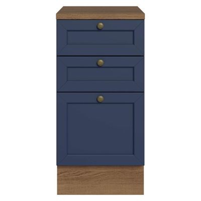 Balcão De Cozinha 40 Cm 3 Gavetas Rustic/azul Vik Madesa Rustic/azul