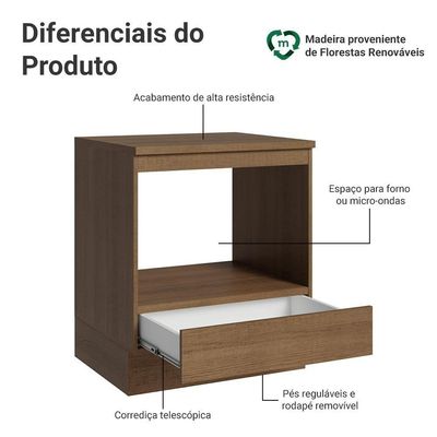 Balcão Para Forno/micro-ondas 70 X 60 Cm 1 Gaveta (com Tampo) Rustic Madesa Rustic
