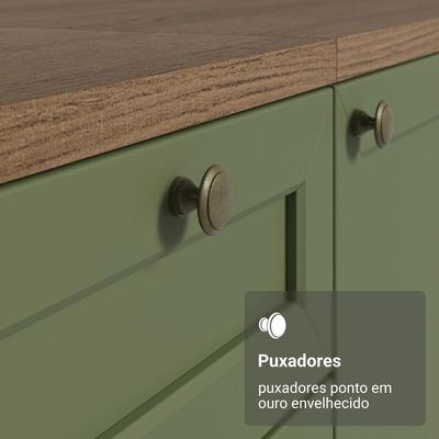 Balcão De Cozinha 40 Cm 3 Gavetas Rustic/verde Vik Madesa Rustic/verde