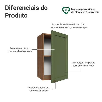 Armário Aéreo 40 Cm 1 Porta Vik Madesa Rustic/verde