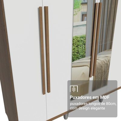 Guarda-roupa Casal Com Pés 6 Portas Batentes Com Espelho Rustic-branco-rustic Venus Madesa