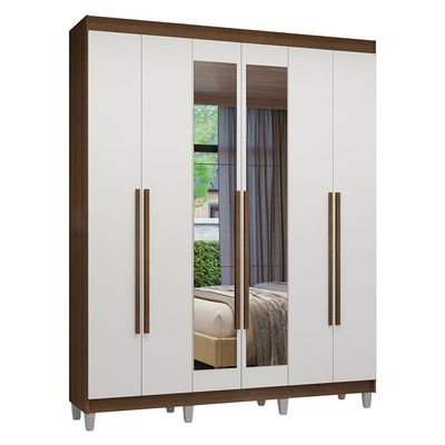 Guarda-roupa Casal Com Pés 6 Portas Batentes Com Espelho Rustic-branco-rustic Venus Madesa