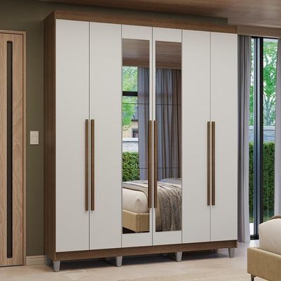 Guarda-roupa Casal Com Pés 6 Portas Batentes Com Espelho Rustic-branco-rustic Venus Madesa