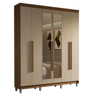 Guarda-roupa Casal Com Pés 6 Portas Batentes Com Espelho Rustic-crema-rustic Saturno Madesa