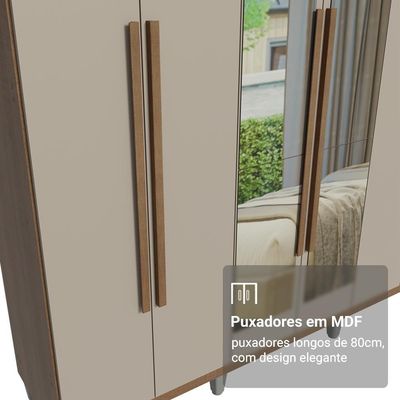 Guarda-roupa Casal Com Pés 6 Portas Batentes Com Espelho Rustic-crema-rustic Saturno Madesa