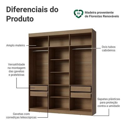 Guarda-roupa Closet 4 Gavetas 180 Cm Venus Madesa Rustic