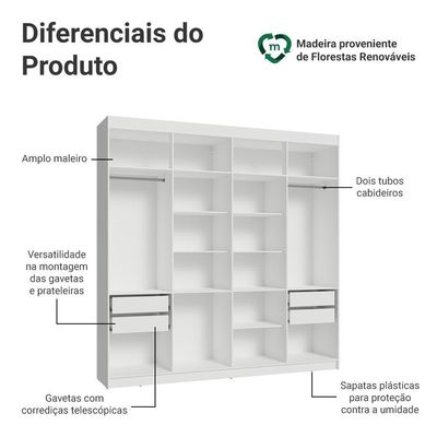 Guarda-roupa Closet 4 Gavetas 216 Cm Venus Madesa Branco
