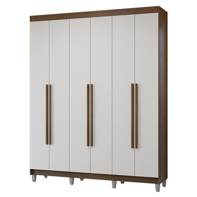 Guarda-roupa Casal Com Pés 6 Portas Batentes Rustic-branco-rustic Netuno Madesa