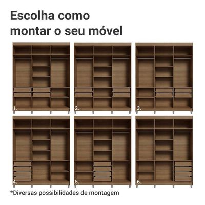 Guarda-roupa Casal Com Pés 6 Portas Batentes Rustic-branco-rustic Netuno Madesa