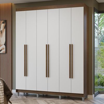 Guarda-roupa Casal Com Pés 6 Portas Batentes Rustic-branco-rustic Netuno Madesa