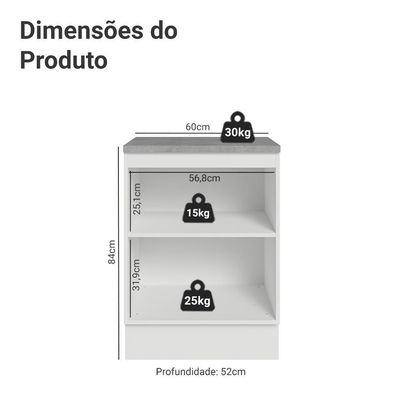 Balcão De Cozinha 60 Cm 1 Porta Branco/azul Vik Madesa Branco/azul