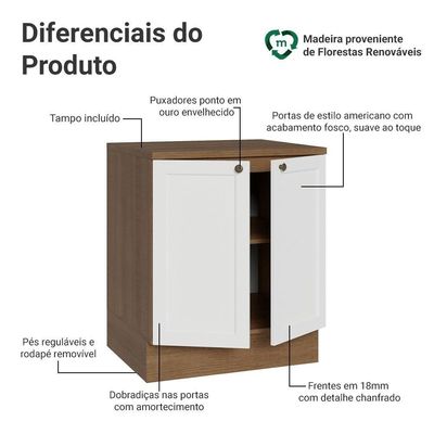 Balcão De Cozinha 70 Cm 2 Portas Rustic/branco Vik Madesa Rustic/branco