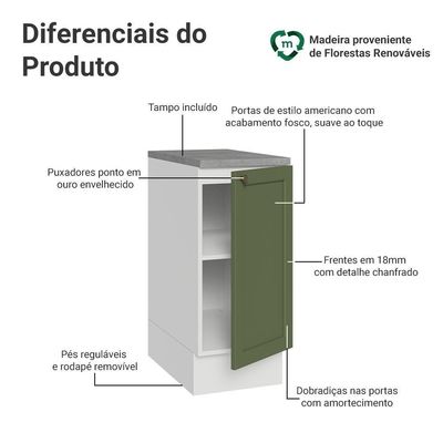 Balcão De Cozinha 35 Cm 1 Porta Branco/verde Vik Madesa Branco/verde