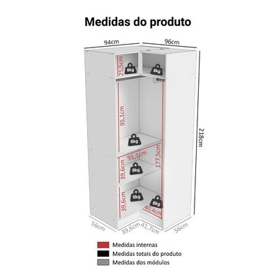 Guarda-roupa Modulado De Canto 2 Portas Branco Neo Madesa