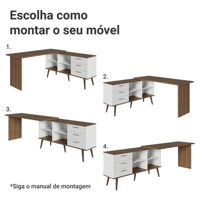 Mesa De Escritório Em L 3 Gavetas Lisboa Madesa Xa Branco/rustic