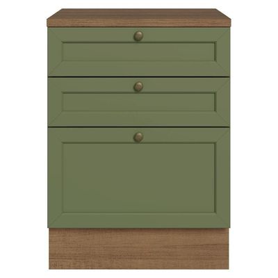 Balcão De Cozinha 60 Cm 3 Gavetas Rustic/verde Vik Madesa Rustic/verde
