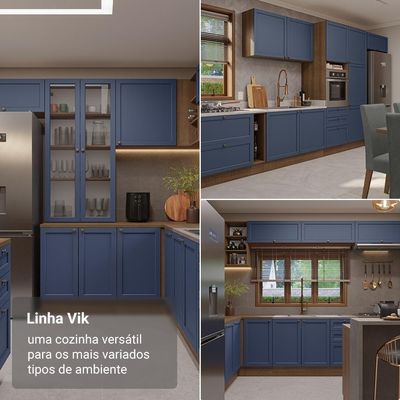 Balcão De Cozinha 60 Cm 3 Gavetas Rustic/azul Vik Madesa Rustic/azul