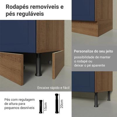 Balcão De Cozinha 60 Cm 3 Gavetas Rustic/azul Vik Madesa Rustic/azul