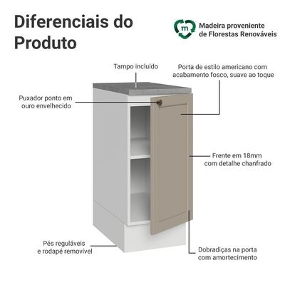 Balcão De Cozinha 35 Cm 1 Porta Branco-crema Vik Madesa Branco-crema