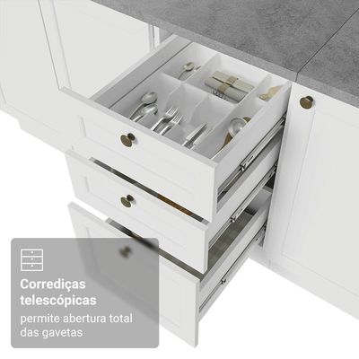 Balcão De Cozinha 40 Cm 3 Gavetas Branco Vik Madesa Branco