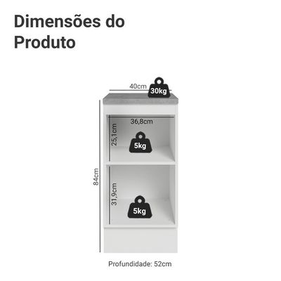 Balcão De Cozinha 40 Cm 1 Porta Branco Vik Madesa Branco