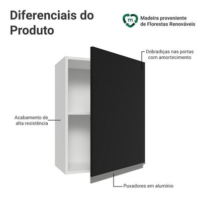 Armário Aéreo 50cm 1 Porta Branco/preto Glamy Madesa Branco/preto