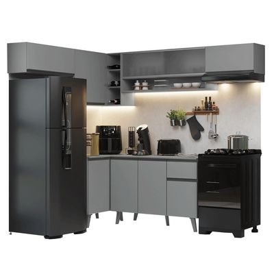 Armário De Cozinha Completa De Canto 405cm Nice Madesa 05 Cinza