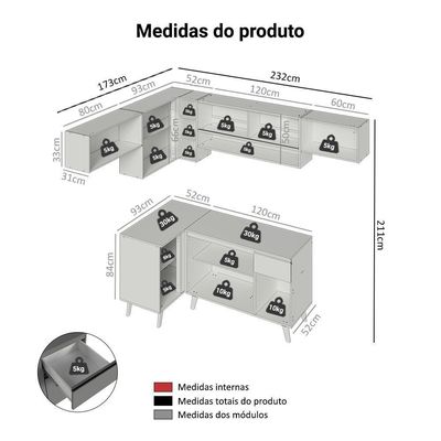 Armário De Cozinha Completa De Canto 405cm Nice Madesa 05 Cinza