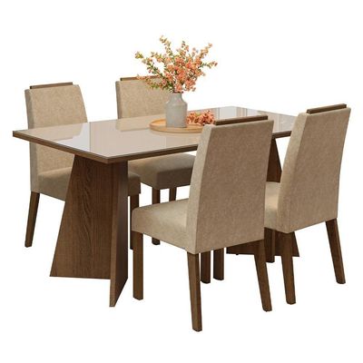 Conjunto Sala De Jantar Tampo De Vidro 4 Cadeiras Rustic/crema/imperial Braga Madesa