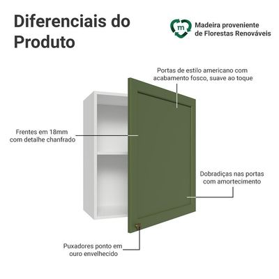 Armário Aéreo 60 Cm 1 Porta Vik Madesa Branco/verde
