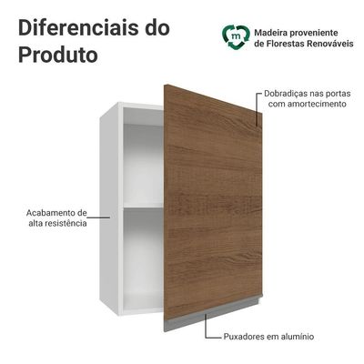 Armário Aéreo 50cm 1 Porta Branco/rustic Glamy Madesa Branco/rustic