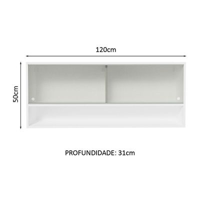 Armário Aéreo 120cm 2 Portas Correr Vidro Pontilhado 1 Nicho Branco Para Cozinhas Glamy Lux E Reims Madesa Branco