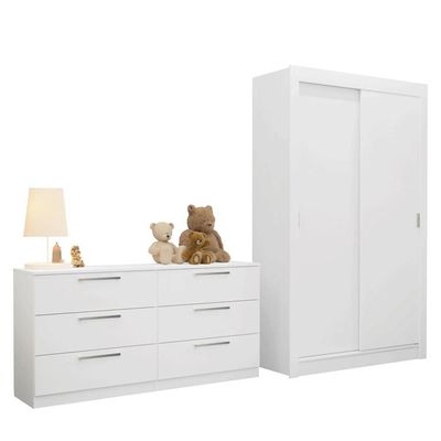 Kit Guarda-roupa Infantil Milano 2 Portas De Correr + Cômoda Branco Madesa Branco