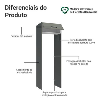Porta-geladeira 73 Cm 1 Porta Basculante Cinza/branco/cinza Agata Madesa Cinza/branco/cinza
