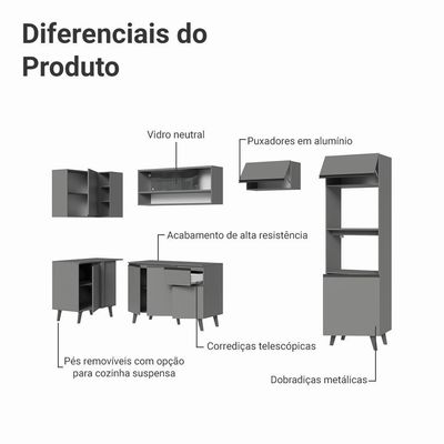 Armário De Cozinha Completa De Canto 385cm Nice Madesa 04 Cinza