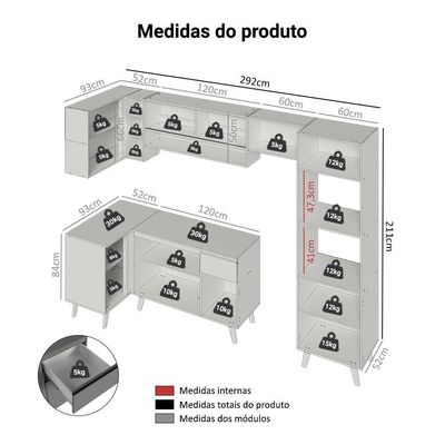 Armário De Cozinha Completa De Canto 385cm Nice Madesa 04 Cinza