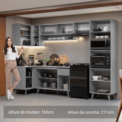 Armário De Cozinha Completa De Canto 385cm Nice Madesa 04 Cinza